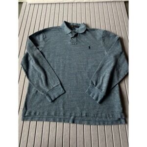 Polo Ralph Lauren Mens XL Slim Fit Long Sleeve Polo Shirt Blue Heathered Knit